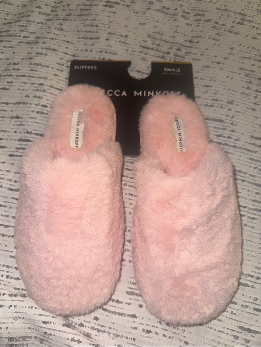 Rebecca Minkoff Blush Pink Faux Fur Slip-On Slippers
